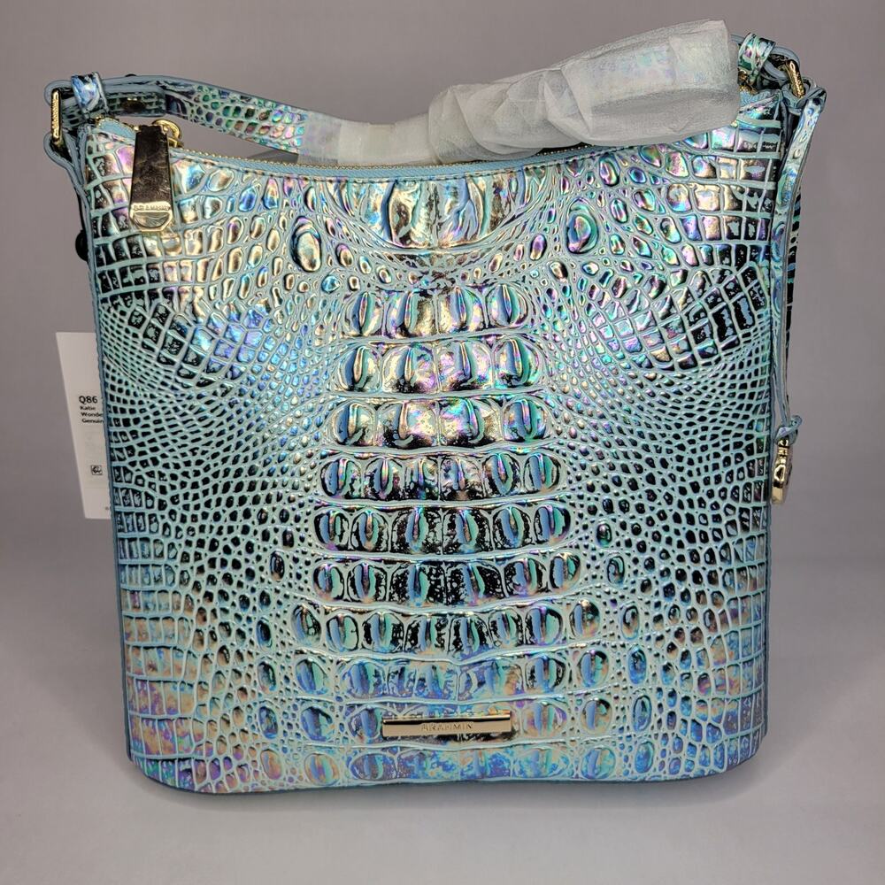 Brahmin Katie Wonderland Melbourne Iridescent Blue Croc-Embossed Shoulder Bag - Picture 2 of 15